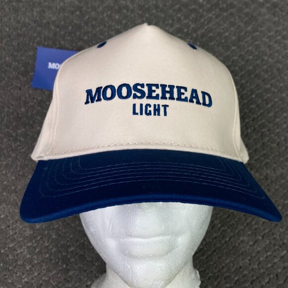 NWT Moosehead Light Beer Snapback Hat Cap Adjustable White Blue Lager Cotton - Picture 1 of 8